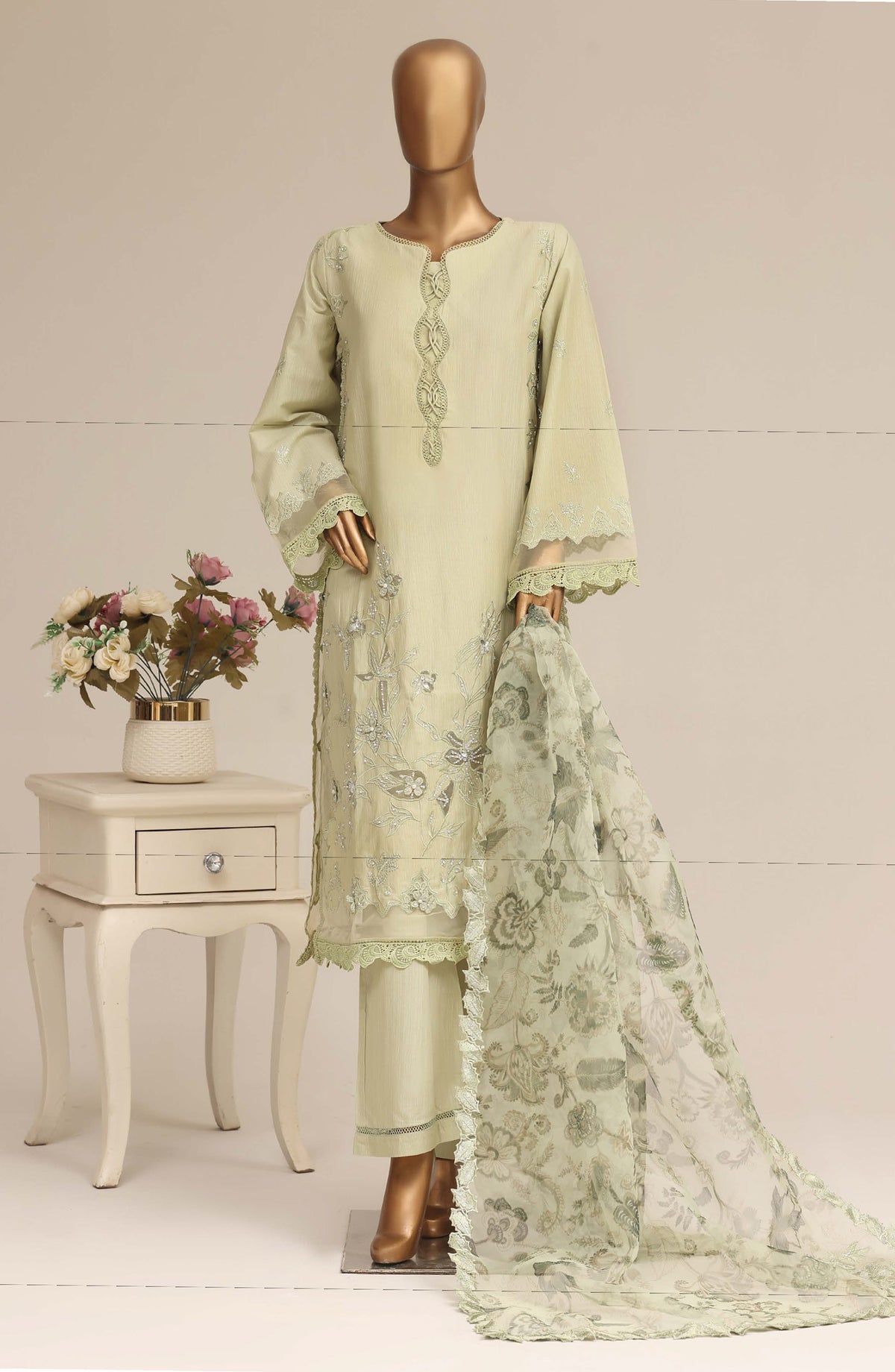 Sadabahar Luxury Embroidered Cotton Stitched 3 Piece Suit - D-06 - SBD26LSVN - Green - Festive Collection