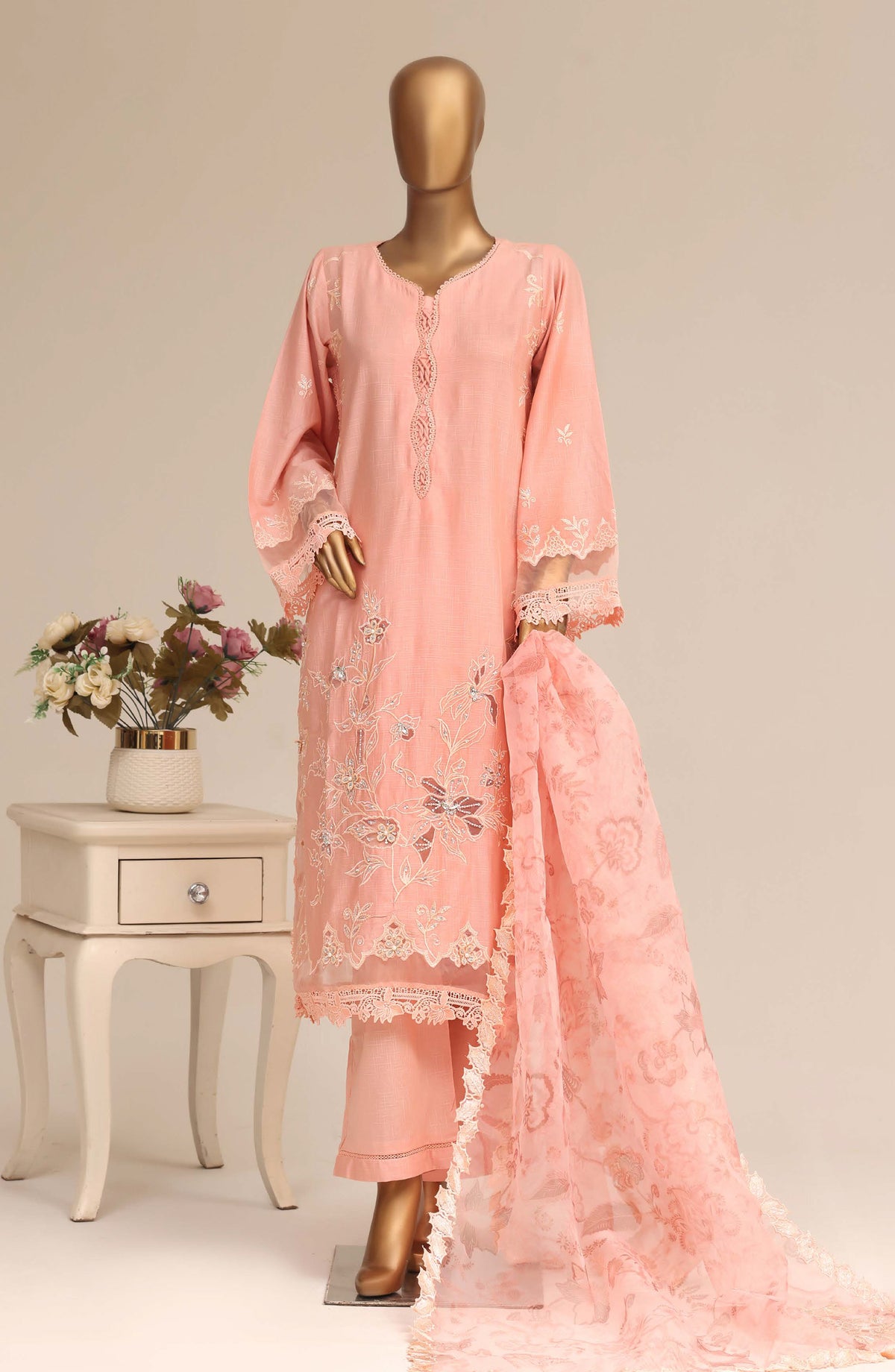 Sadabahar Luxury Embroidered Cotton Stitched 3 Piece Suit - D-05 - SBD26LSVN - Pink - Festive Collection
