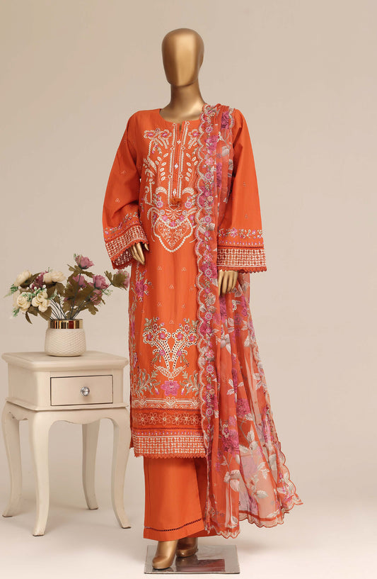 Sadabahar Luxury Embroidered Cotton Stitched 3 Piece Suit - D-03 - SBD26LSVN - Orange - Festive Collection