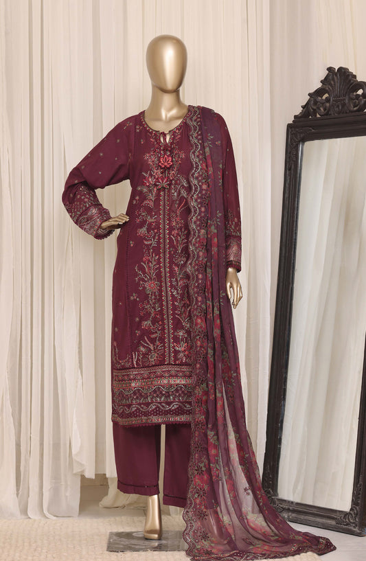 Sadabahar Luxury Embroidered Cotton Stitched 3 Piece Suit - D-05 - SBD26EGT - Maroon - Festive Collection