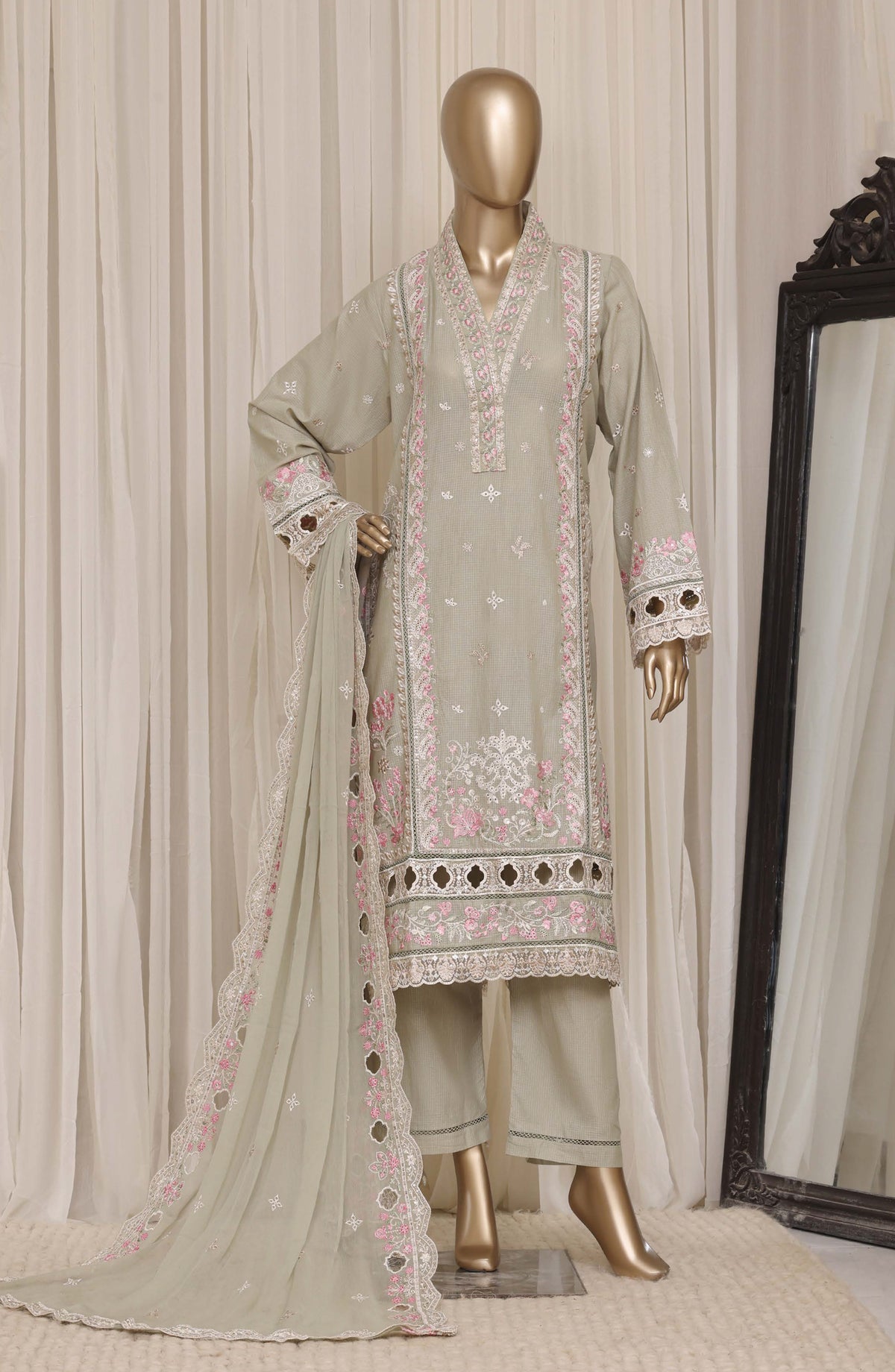 Sadabahar Luxury Embroidered Cotton Stitched 3 Piece Suit - D-04 - SBD26EGT - Grey - Festive Collection