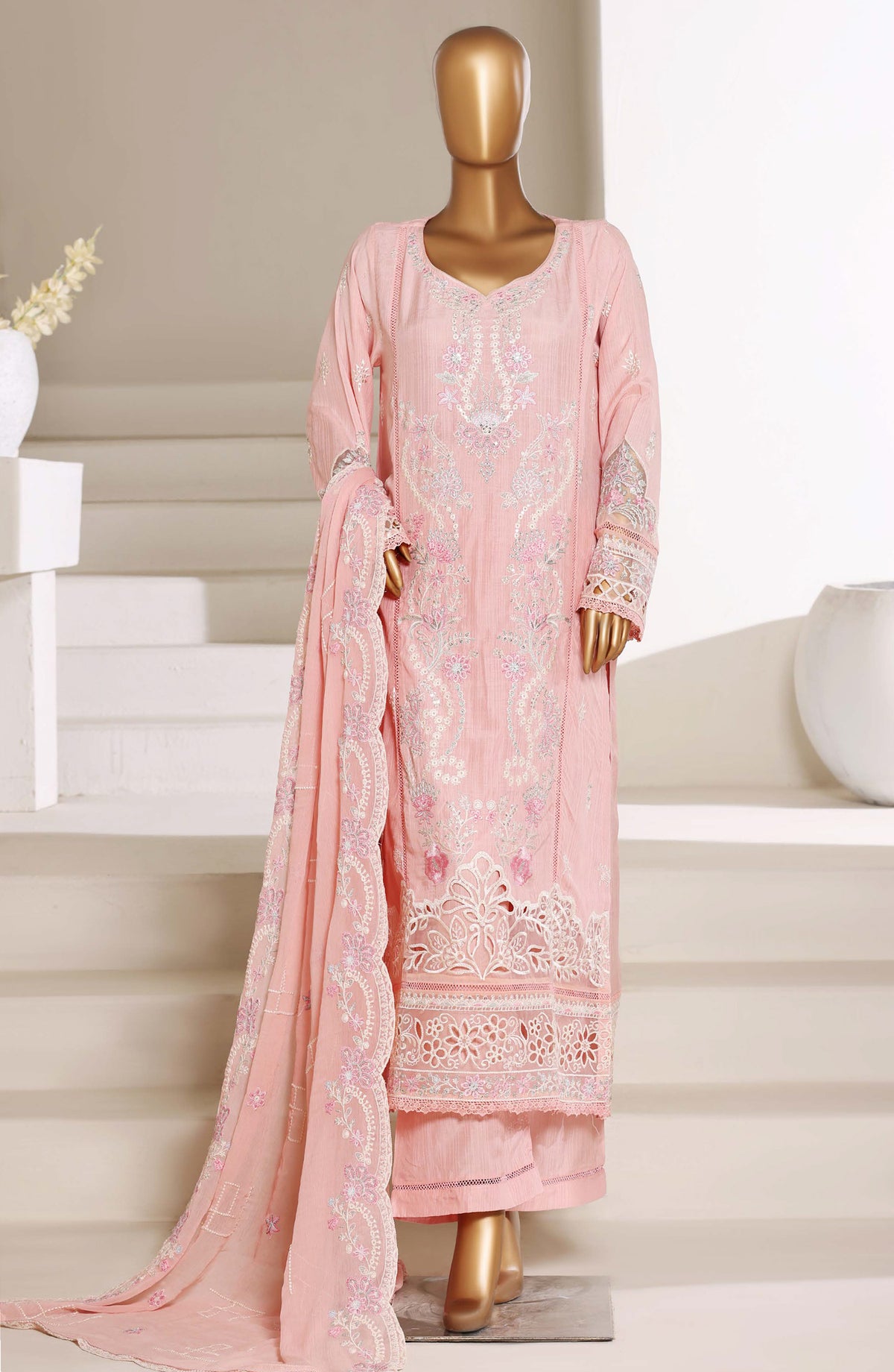 Sadabahar Luxury Embroidered Stitched 3 Piece Suit - Design-02 - SBD26FEMB - Pink - Festive Collection