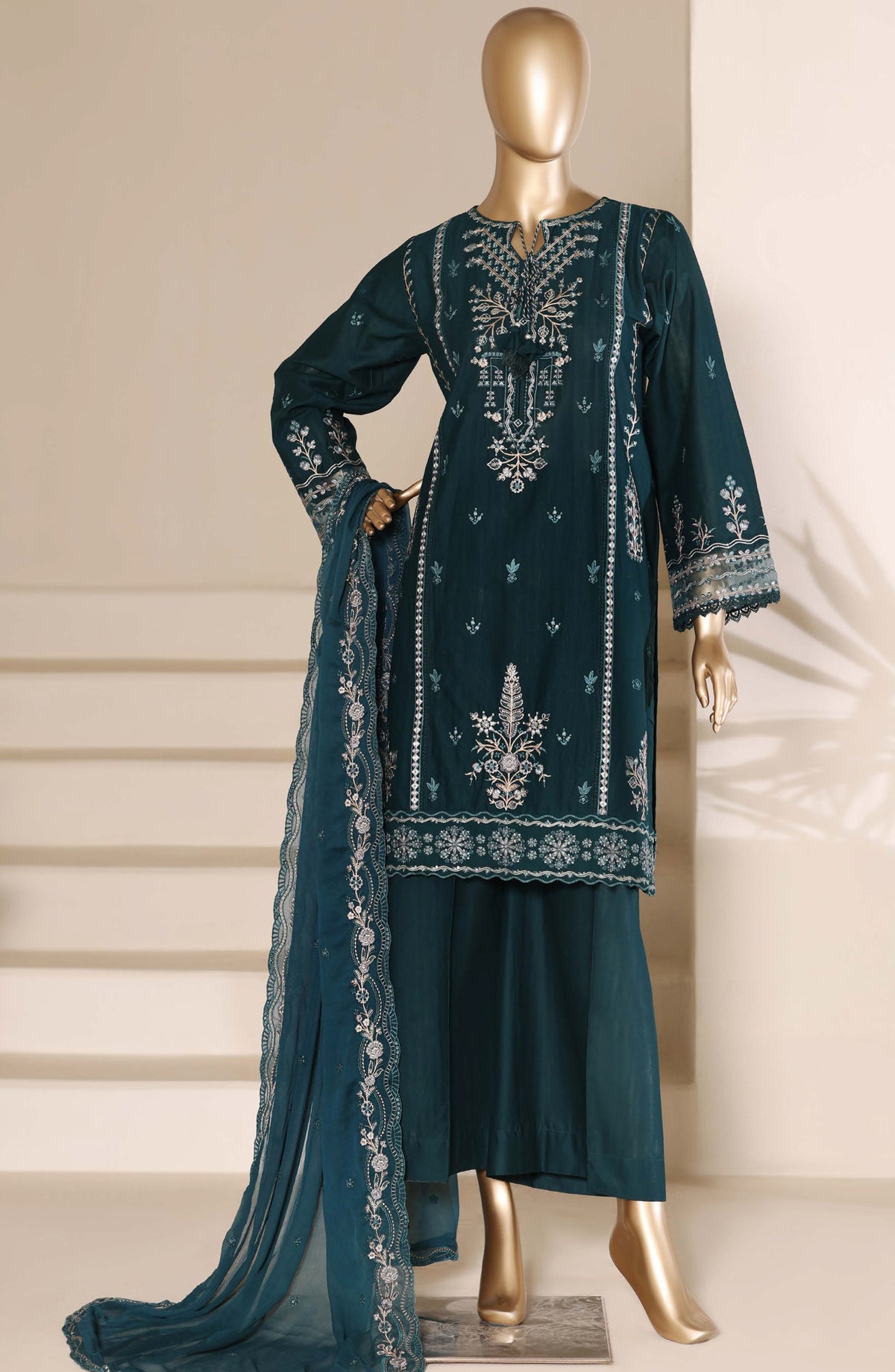 Sadabahar Embroidered Lawn Stitched 3 Piece Suit - Design-06 - SBD26SLB - Teal - Luxury Collection