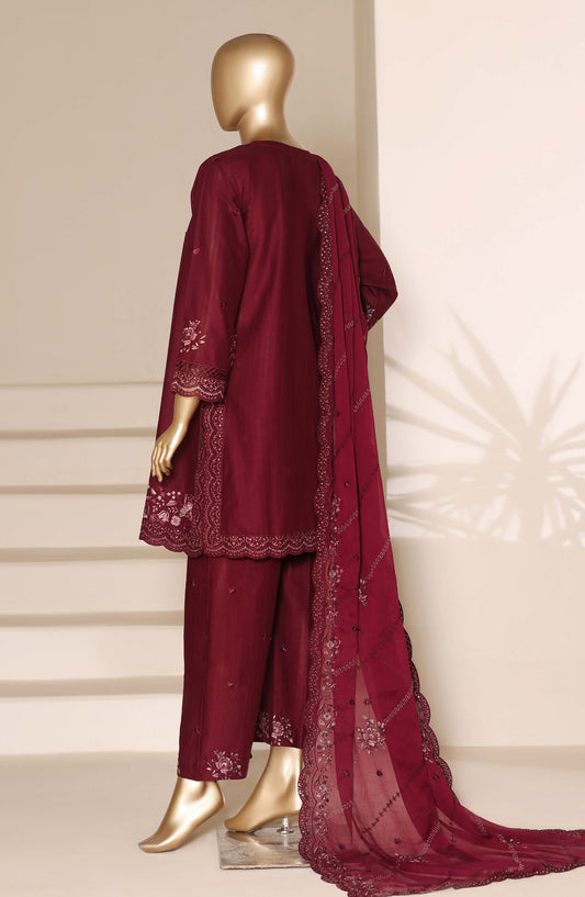 Sadabahar Embroidered Lawn Stitched 3 Piece Suit - Design-04 - SBD26SLB - Maroon - Luxury Collection