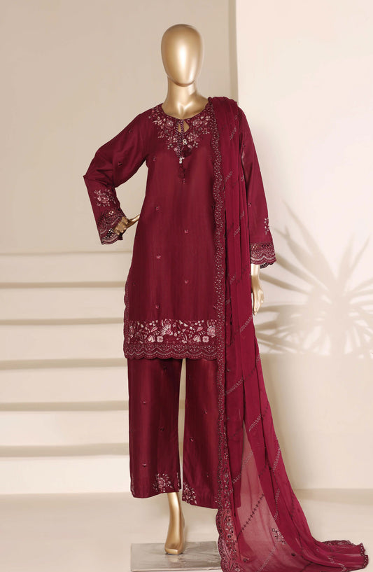 Sadabahar Embroidered Lawn Stitched 3 Piece Suit - Design-04 - SBD26SLB - Maroon - Luxury Collection