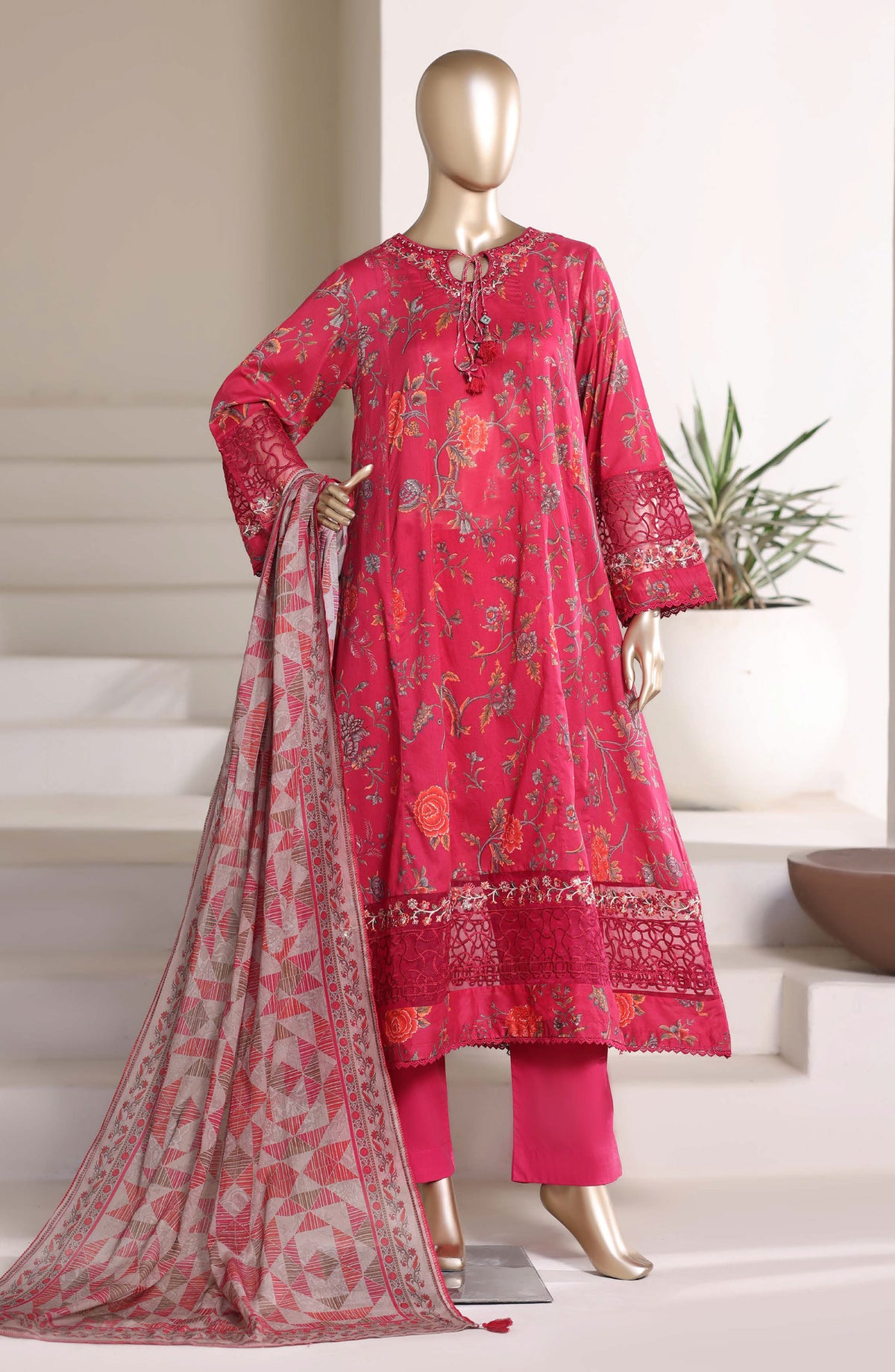 Sadabahar Luxury Embroidered Lawn Stitched 3 Piece Suit - D-06 - SBD26PPL - Red - Summer Collection