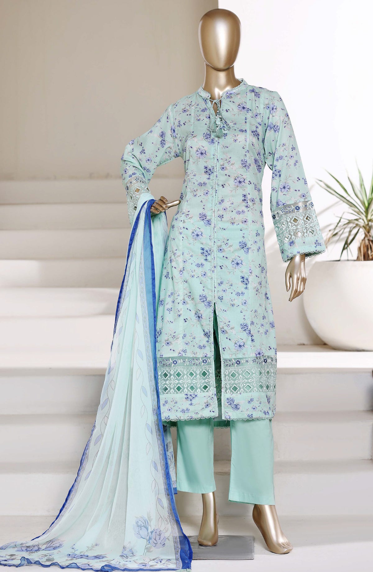 Sadabahar Luxury Embroidered Lawn Stitched 3 Piece Suit - D-05 - SBD26PPL - Ferozi - Summer Collection