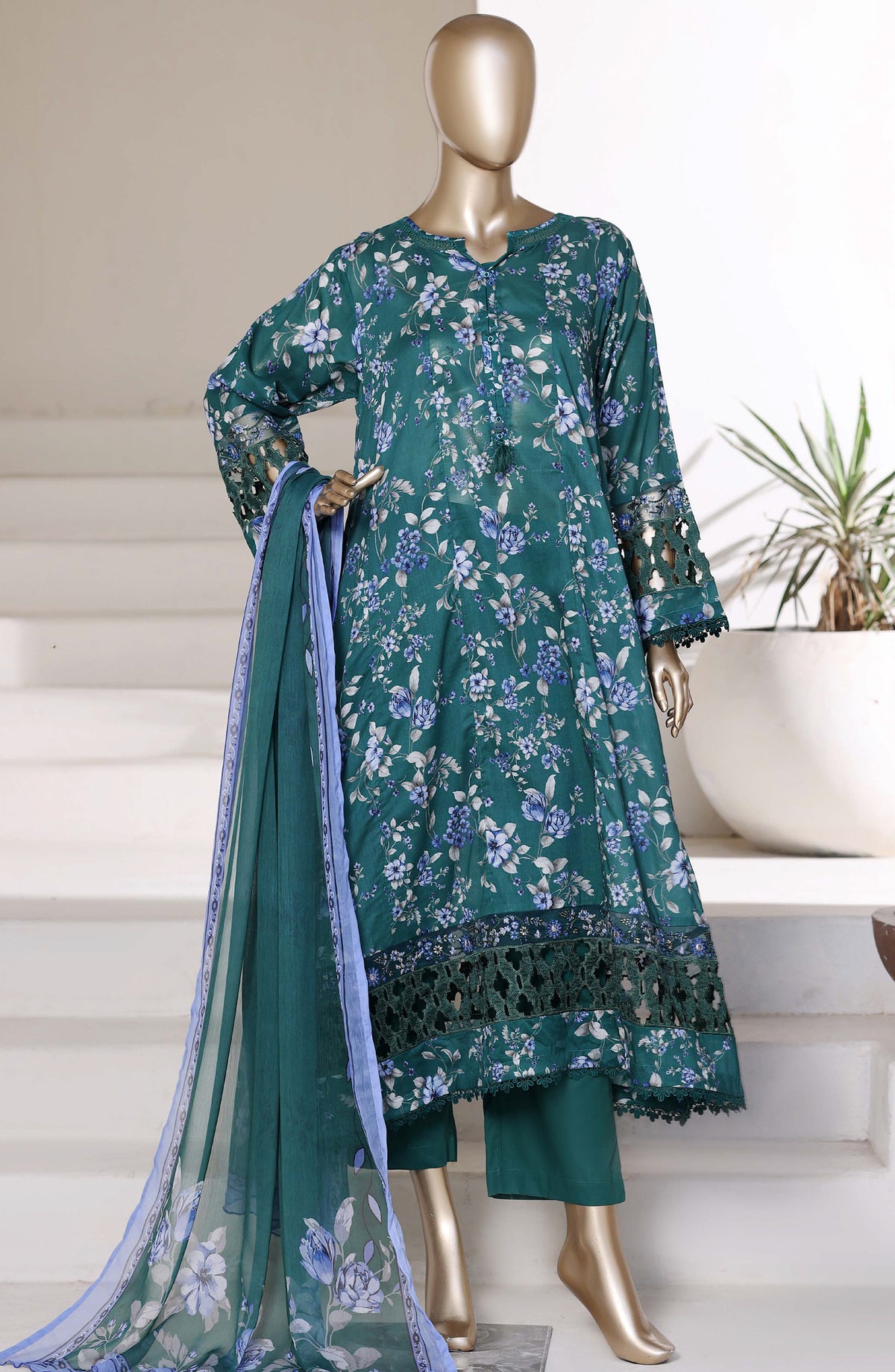 Sadabahar Luxury Embroidered Lawn Stitched 3 Piece Suit - D-01 - SBD26PPL - Green - Summer Collection