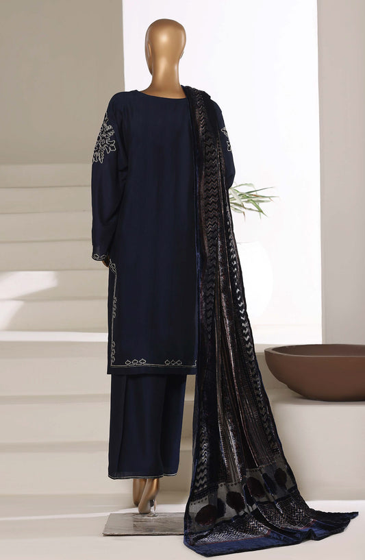 Sadabahar Luxury Embroidered Viscose Stitched 3 Piece Suit - Design-04 - SBD25XLVC - Navy Blue - Winter Collection