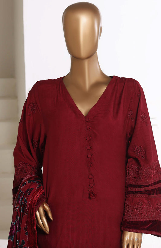Sadabahar Luxury Embroidered Viscose Stitched 3 Piece Suit - Design-02 - SBD25XLVC - Maroon - Winter Collection