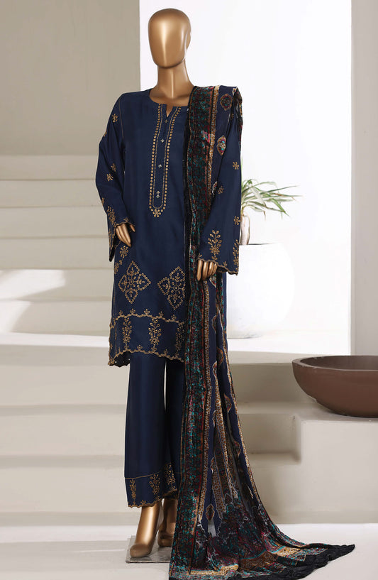 Sadabahar Luxury Embroidered Viscose Stitched 3 Piece Suit - Design-01 - SBD25XLVC - Blue - Winter Collection