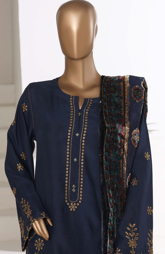 Sadabahar Luxury Embroidered Viscose Stitched 3 Piece Suit - Design-01 - SBD25XLVC - Blue - Winter Collection