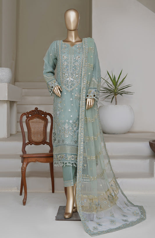 Sadabahar Mahpara Embroidered Organza Stitched 3 Piece Suit - AQ-24-MINT - SD25MHP - Green - Festive Collection
