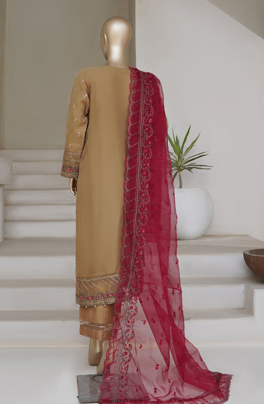 Sadabahar Mahpara Embroidered Organza Stitched 3 Piece Suit - MA-41-CHICO - SD25MHP - Brown - Festive Collection