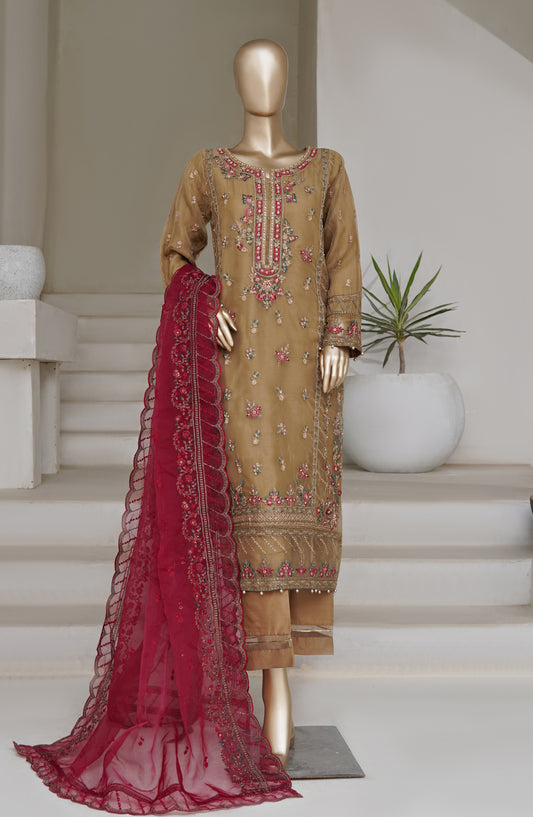 Sadabahar Mahpara Embroidered Organza Stitched 3 Piece Suit - MA-41-CHICO - SD25MHP - Brown - Festive Collection
