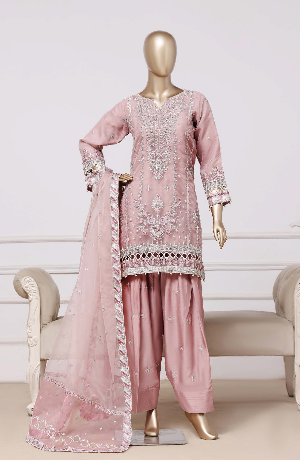 Sadabahar Ready To Wear Mahpara  Embroidered Organza 3 Piece Suite - MF - B40 - SDB26MF - Festive Collection