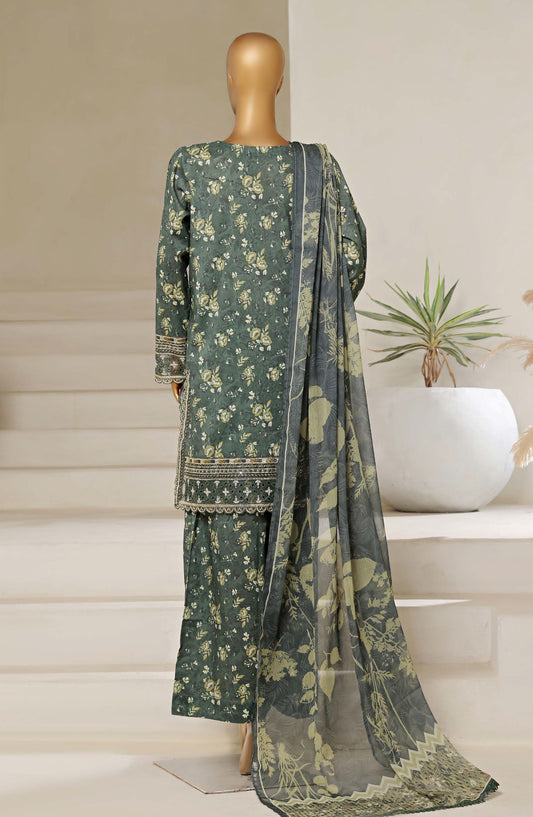 Malika by Sadabahar Embroidered Lawn Stitched 3 Piece Suit - D-05 - SBD25MEV4 - Green - Festive Collection