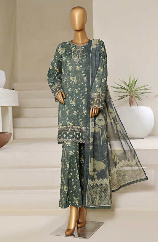 Malika by Sadabahar Embroidered Lawn Stitched 3 Piece Suit - D-05 - SBD25MEV4 - Green - Festive Collection