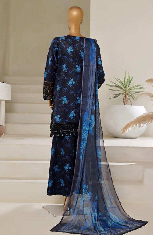 Malika by Sadabahar Embroidered Lawn Stitched 3 Piece Suit - D-01 - SBD25MEV4 - Blue - Festive Collection