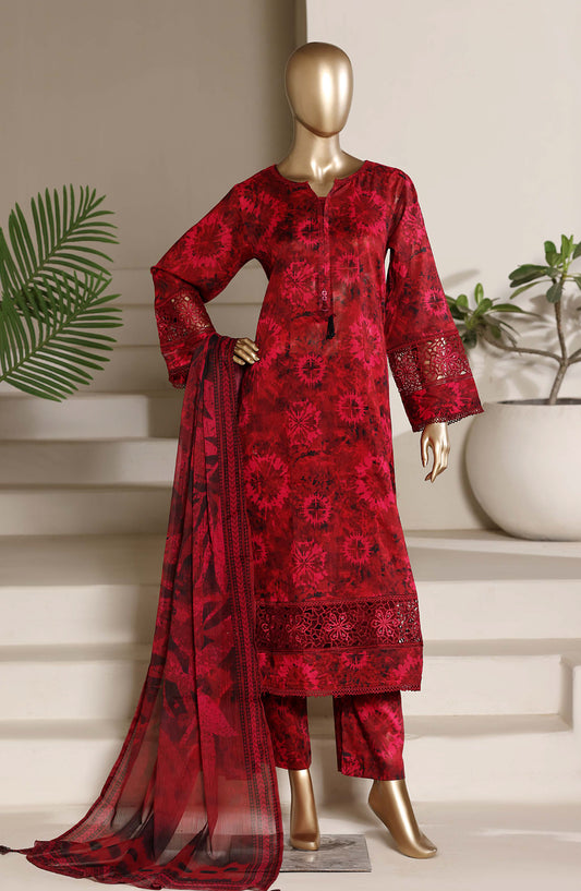 Sadabahar Embroidered Lawn Stitched 3 Piece Suit - D-05 - SBD26PLM - Red - Summer Collection