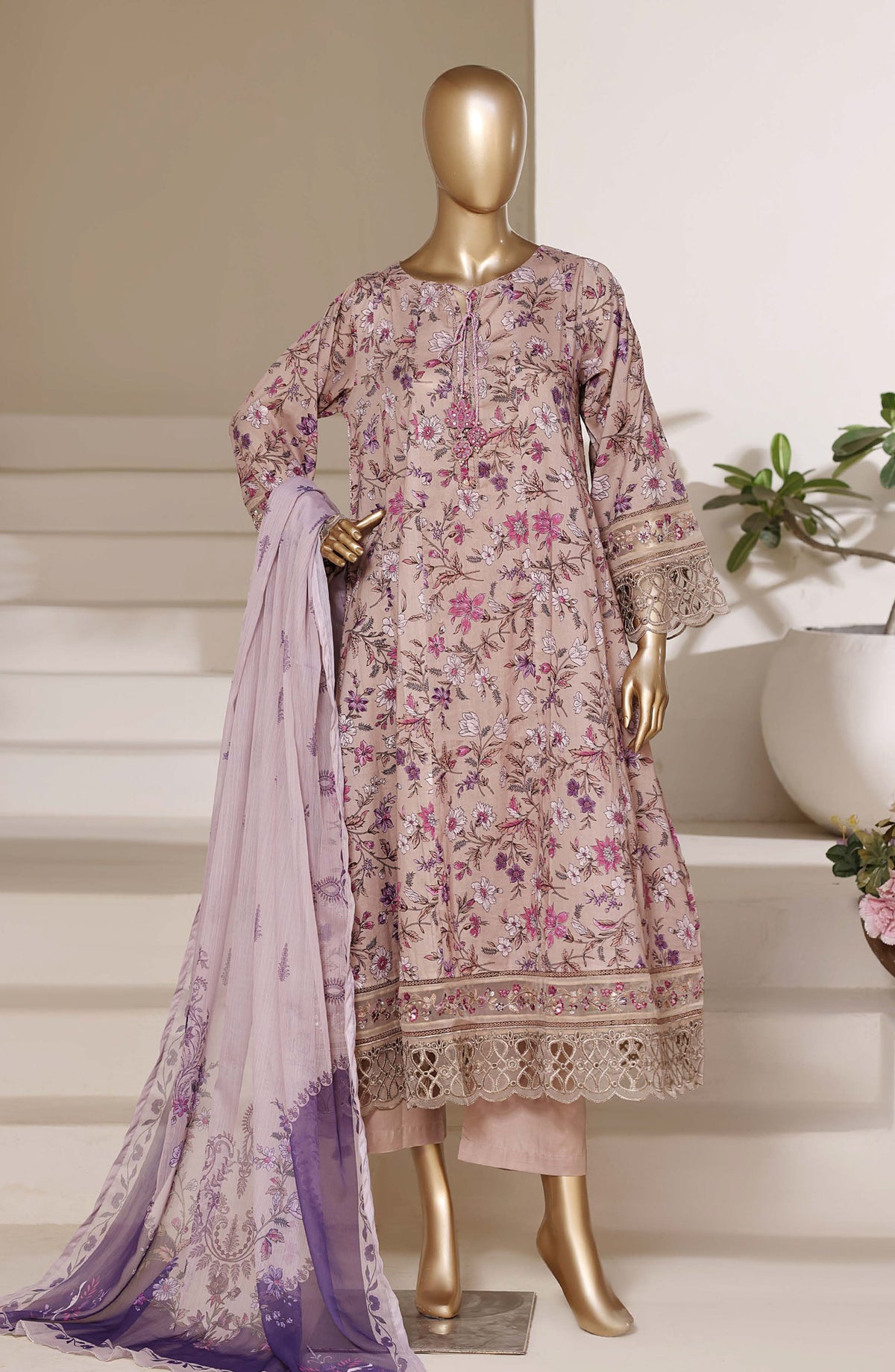 Sadabahar Peplum Embroidered Lawn Stitched 3 Piece Suit - PPD-03 - SBD26PLXP - Pink - Luxury Collection