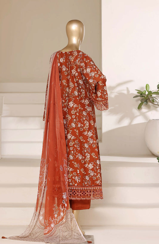 Sadabahar Peplum Embroidered Lawn Stitched 3 Piece Suit - PPD-02 - SBD26PLXP - Rust - Luxury Collection