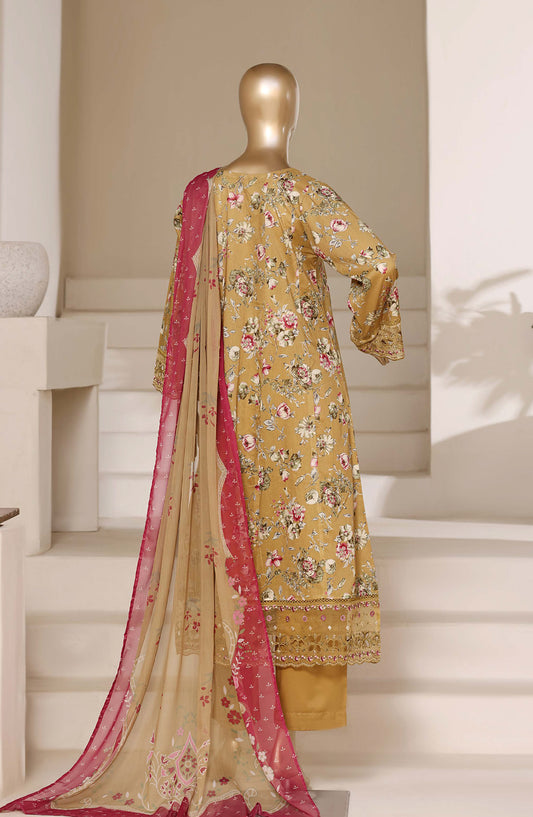 Sadabahar Peplum Embroidered Lawn Stitched 3 Piece Suit - PPD-01 - SBD26PLXP - Mustard - Luxury Collection