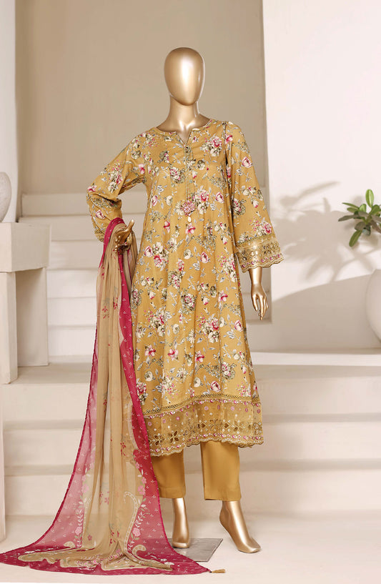Sadabahar Peplum Embroidered Lawn Stitched 3 Piece Suit - PPD-01 - SBD26PLXP - Mustard - Luxury Collection