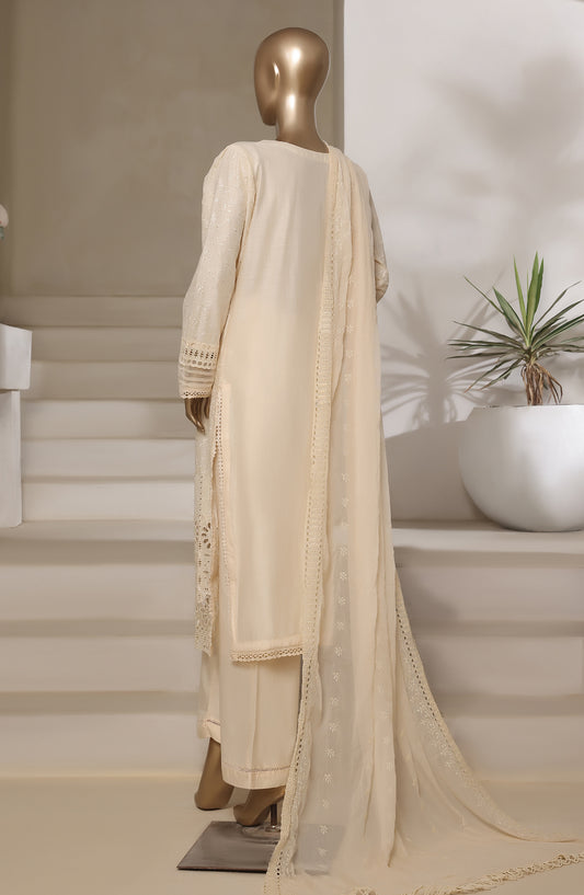 Sadabahar Embroidered Slub Chikankari Cambric Stitched 3 Piece Suit - Design-05 - SBD25LUXC - Yellow - Luxury Collection