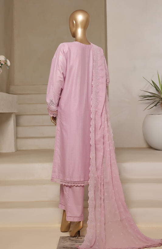 Sadabahar Embroidered Slub Chikankari Cambric Stitched 3 Piece Suit - Design-04 - SBD25LUXC - Pink - Luxury Collection