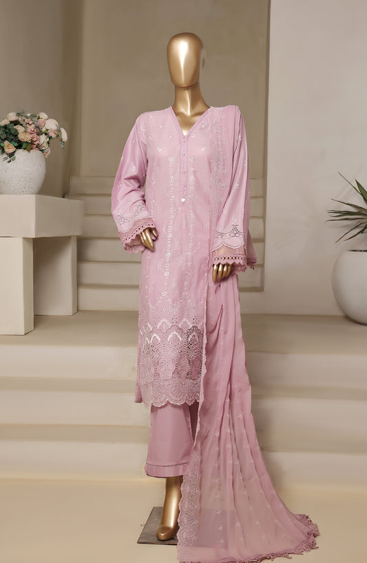 Sadabahar Embroidered Slub Chikankari Cambric Stitched 3 Piece Suit - Design-04 - SBD25LUXC - Pink - Luxury Collection