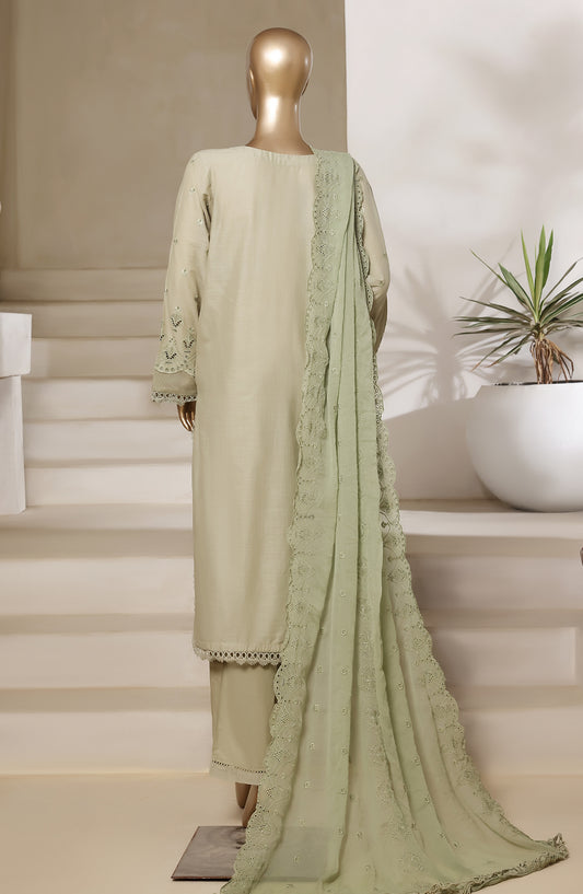 Sadabahar Embroidered Slub Chikankari Cambric Stitched 3 Piece Suit - Design-03 - SBD25LUXC - Green - Luxury Collection