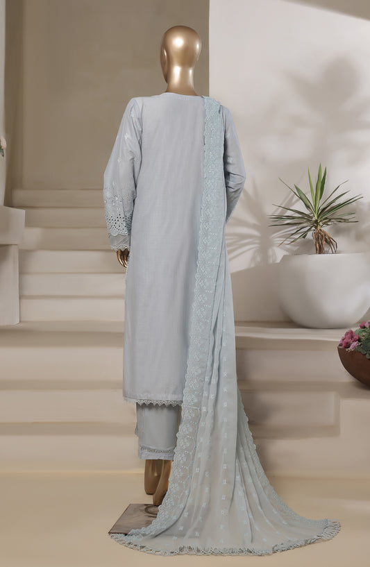 Sadabahar Embroidered Slub Chikankari Cambric Stitched 3 Piece Suit - Design-01 - SBD25LUXC - Blue - Luxury Collection