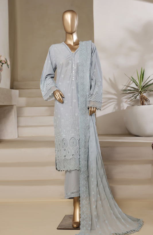 Sadabahar Embroidered Slub Chikankari Cambric Stitched 3 Piece Suit - Design-01 - SBD25LUXC - Blue - Luxury Collection