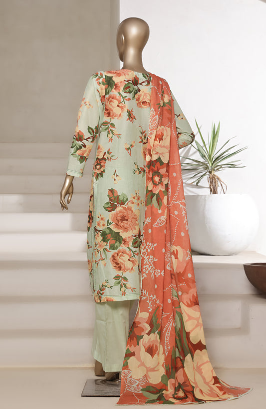 Sadabahar Printed Cotton Lawn Stitched 3 Piece Suit - Design-10 - SBD25PRN - Pista Green - Summer Collection