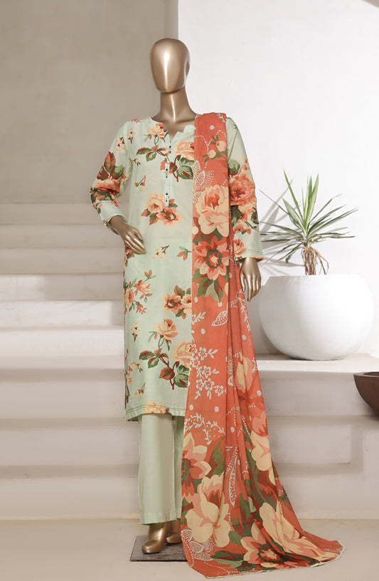 Sadabahar Printed Cotton Lawn Stitched 3 Piece Suit - Design-10 - SBD25PRN - Pista Green - Summer Collection