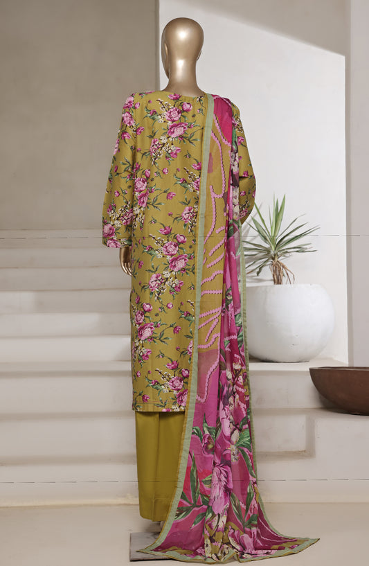Sadabahar Printed Cotton Lawn Stitched 3 Piece Suit - Design-09 - SBD25PRN - Mustard - Summer Collection