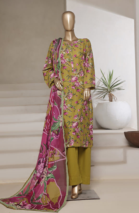 Sadabahar Printed Cotton Lawn Stitched 3 Piece Suit - Design-09 - SBD25PRN - Mustard - Summer Collection