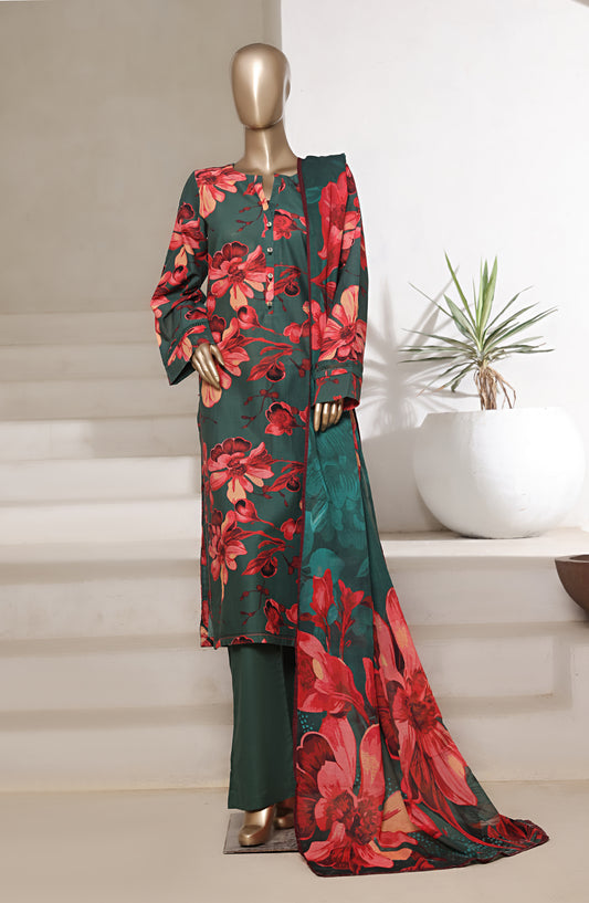 Sadabahar Printed Cotton Lawn Stitched 3 Piece Suit - Design-07 - SBD25PRN - Green - Summer Collection