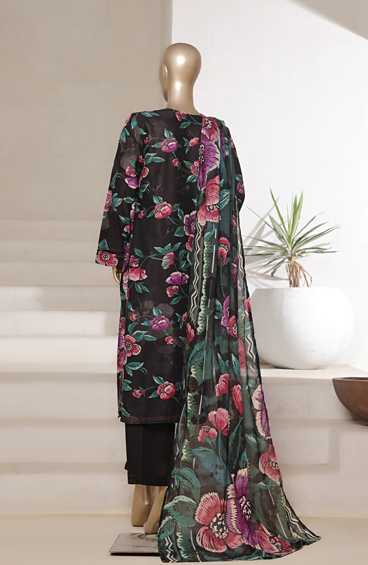 Sadabahar Printed Cotton Lawn Stitched 3 Piece Suit - Design-06 - SBD25PRN - Black - Summer Collection
