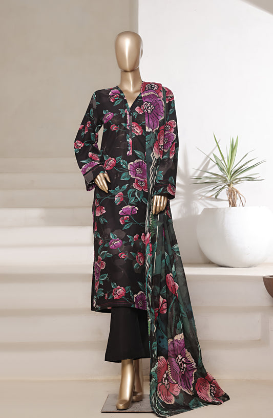Sadabahar Printed Cotton Lawn Stitched 3 Piece Suit - Design-06 - SBD25PRN - Black - Summer Collection