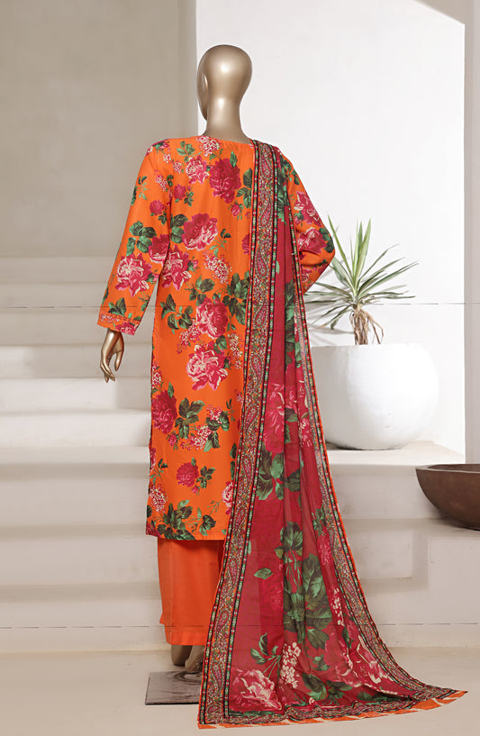 Sadabahar Printed Cotton Lawn Stitched 3 Piece Suit - Design-05 - SBD25PRN - Orange - Summer Collection
