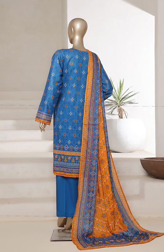 Sadabahar Embroidered Cotton Lawn Stitched 3 Piece Suit - Design-04 - SBD25PRN - Blue - Summer Collection