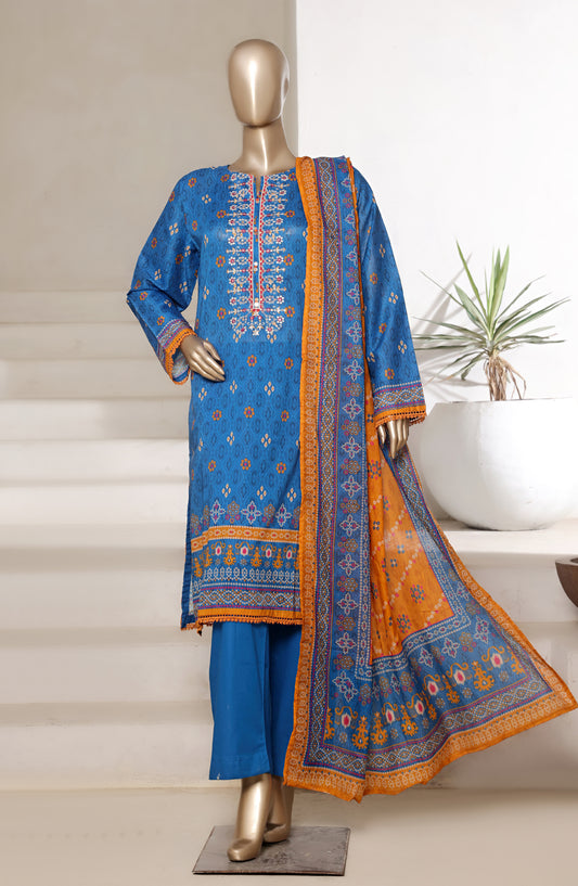Sadabahar Embroidered Cotton Lawn Stitched 3 Piece Suit - Design-04 - SBD25PRN - Blue - Summer Collection