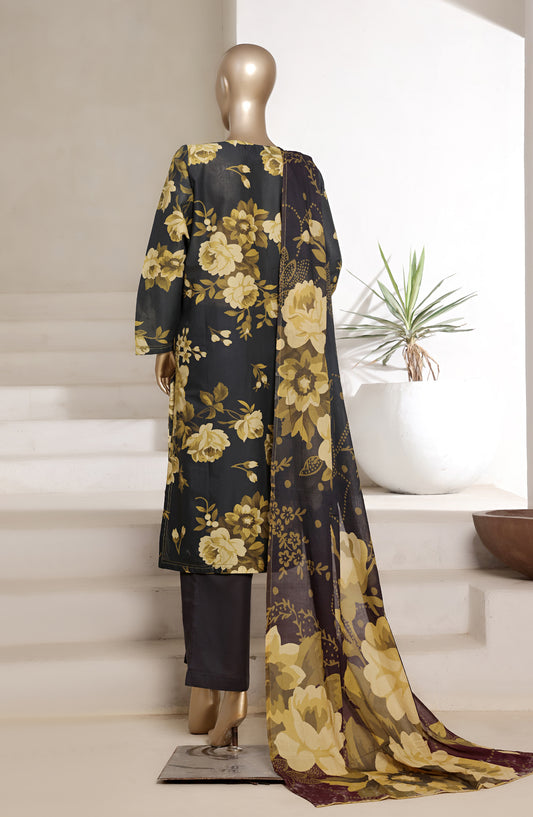Sadabahar Printed Cotton Lawn Stitched 3 Piece Suit - Design-03 - SBD25PRN - Black - Summer Collection