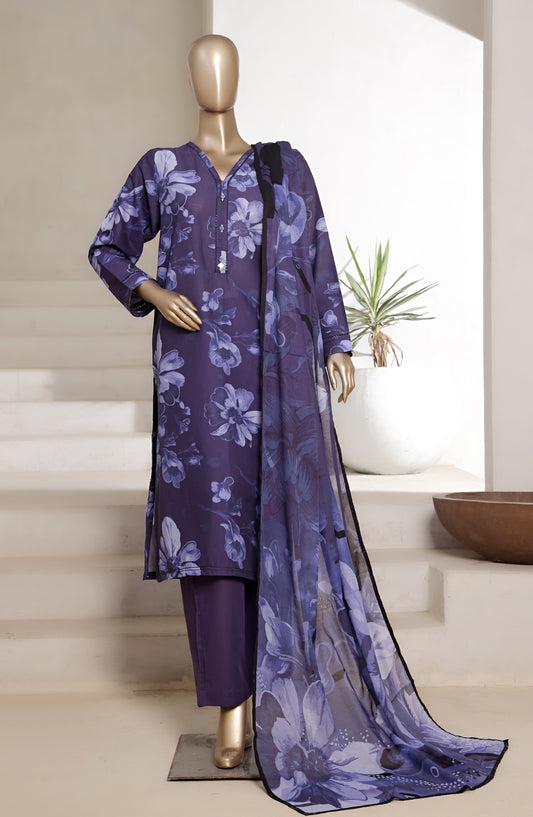 Sadabahar Printed Cotton Lawn Stitched 3 Piece Suit - Design-02 - SBD25PRN - Blue - Summer Collection