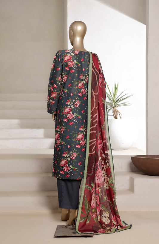 Sadabahar Printed Cotton Lawn Stitched 3 Piece Suit - Design-01 - SBD25PRN - Black - Summer Collection
