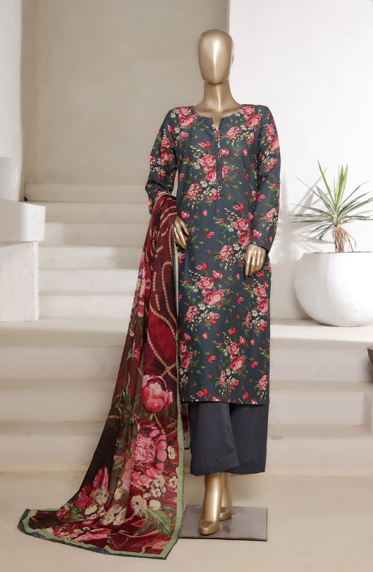 Sadabahar Printed Cotton Lawn Stitched 3 Piece Suit - Design-01 - SBD25PRN - Black - Summer Collection