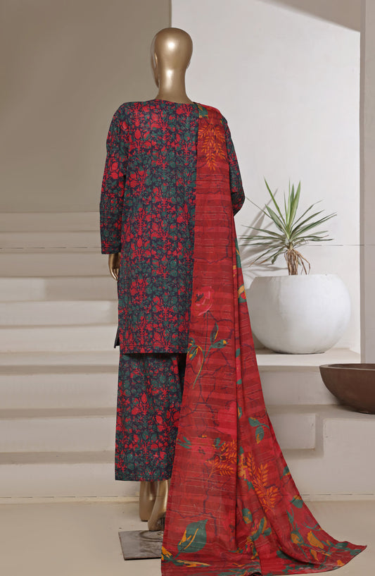 Sadabahar Digital Printed Cotton Cambric Stitched 3 Piece Suit - Design-07 - SBD25PCFR - Green - Summer Collection