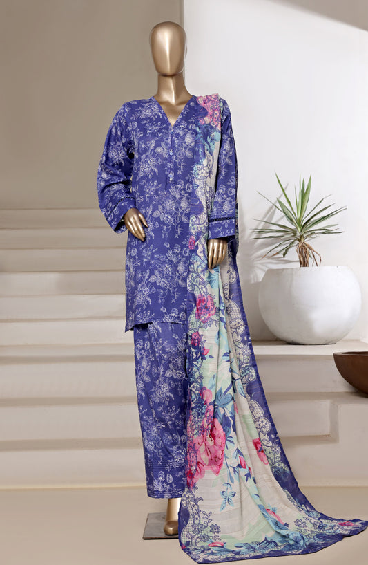 Sadabahar Digital Printed Cotton Cambric Stitched 3 Piece Suit - Design-05 - SBD25PCFR - Blue - Summer Collection